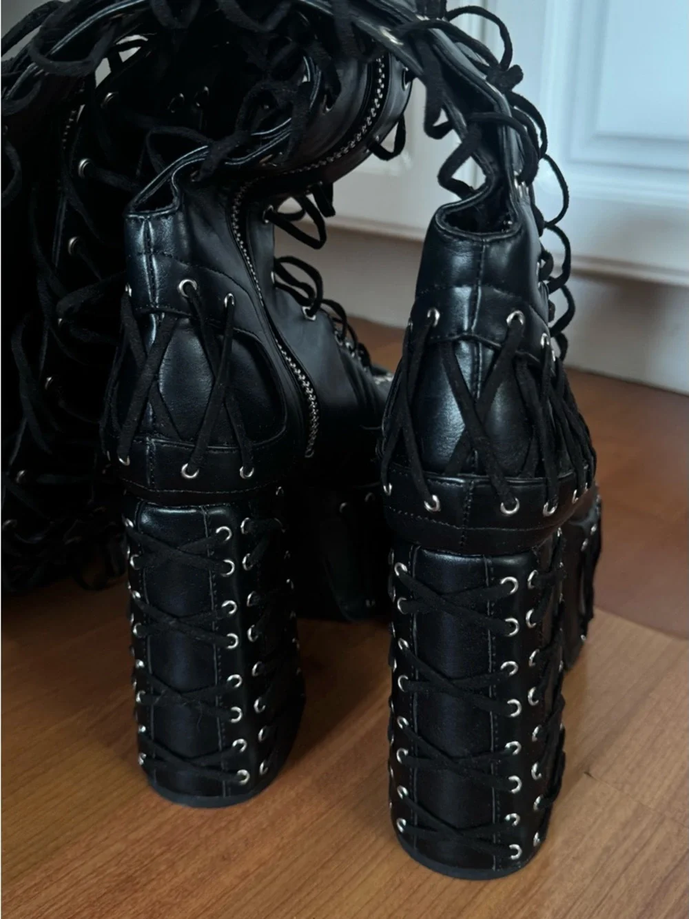 RARE Super Hot Platform Lace-Up Over-the-Knee Boots in Black (US8) Rave Festival